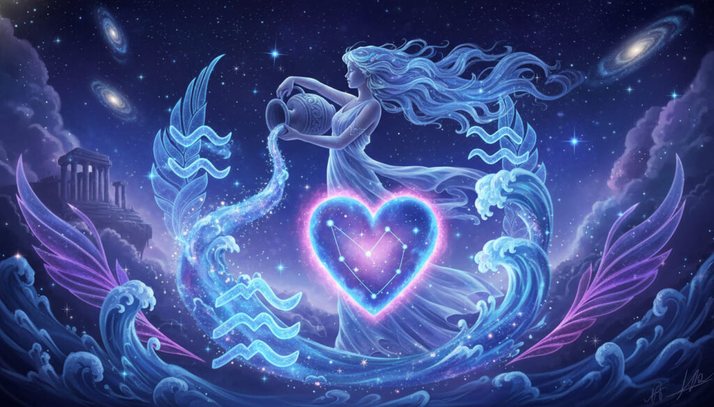 mọc bảo bình aquarius ascendant cô gái cầm bình nước có biểu tượng hình trái tim