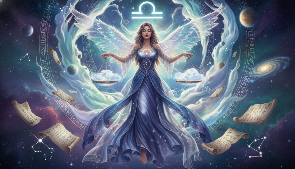 cung mọc thiên bình libra rising cô gái có cánh thiên thần cầm cán cân