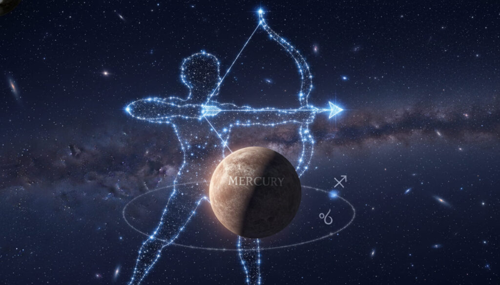 người đàn ông đang bắn cung mercury nhân mã mercury in  sagittarius
