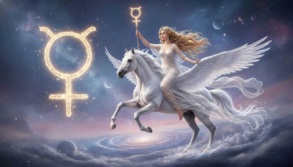 venus nhân mã venus in sagittarius cô gái cưỡi ngựa cất cánh bay có biểu tượng venus
