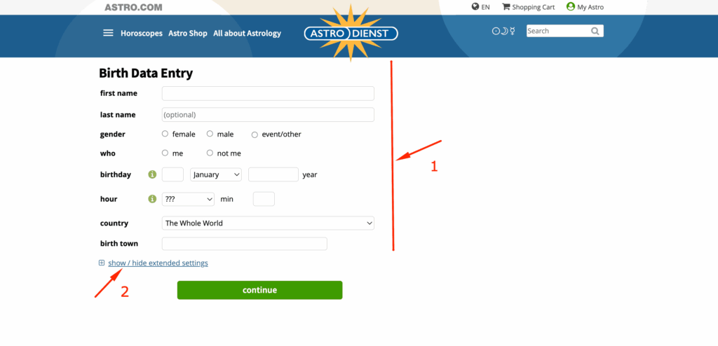 lập bản đồ sao astro chart generator form điền thông tin bản đồ sao