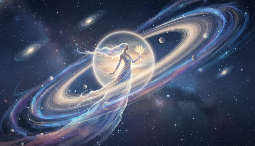 saturn in virgo sao thổ xử nữ cô gái cầm bông lúa mạch cạnh sao thổ